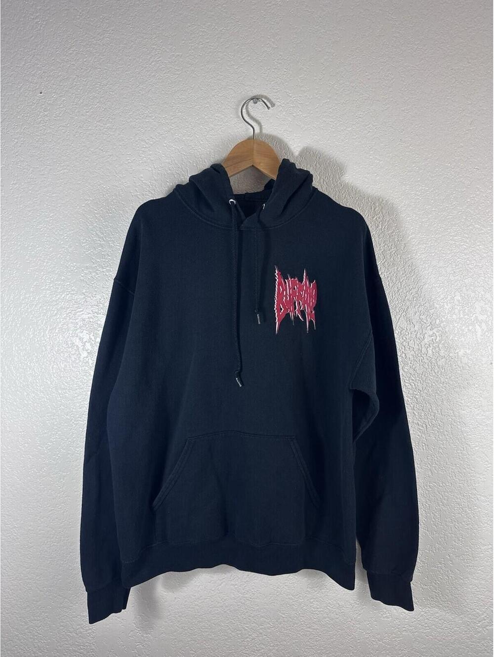 Black Graphic Metal Pullover Hoodie Men’s Size XL Streetwear Heavyweight